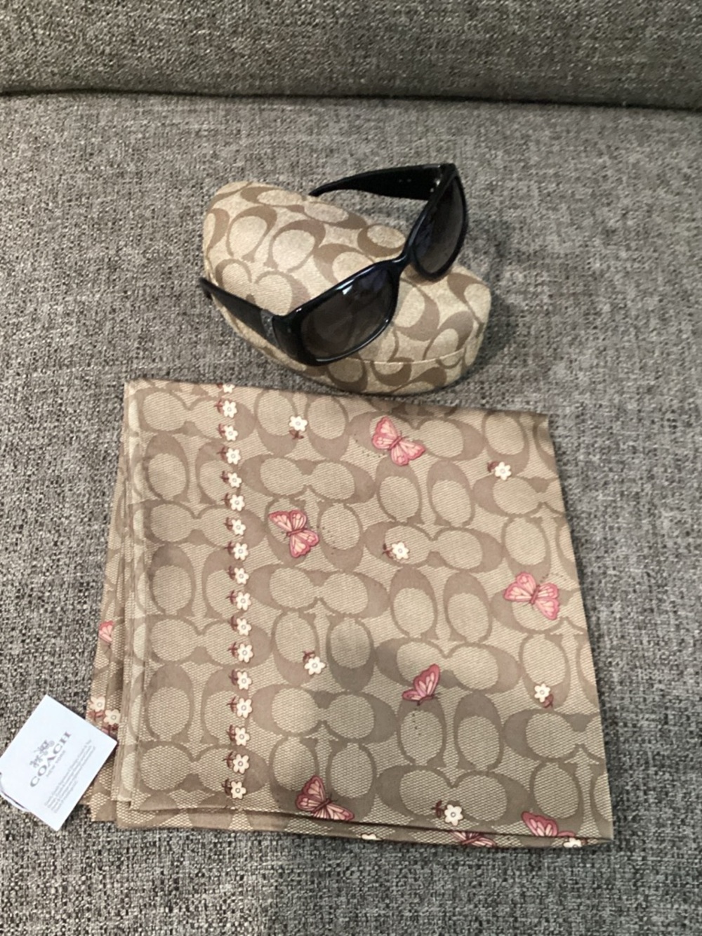 New Coach Beige Monogram Butterfly Scarf & pre-owned Coach Bronwen sunglasses